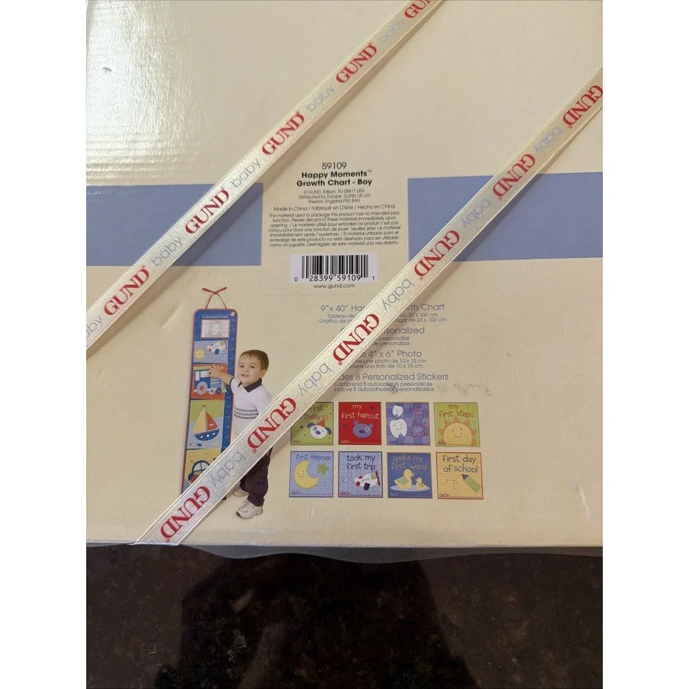 Gund‎ Baby Happy Moments Growth Chart Hanging New Boy w/stickers 9x40 Holds Pics